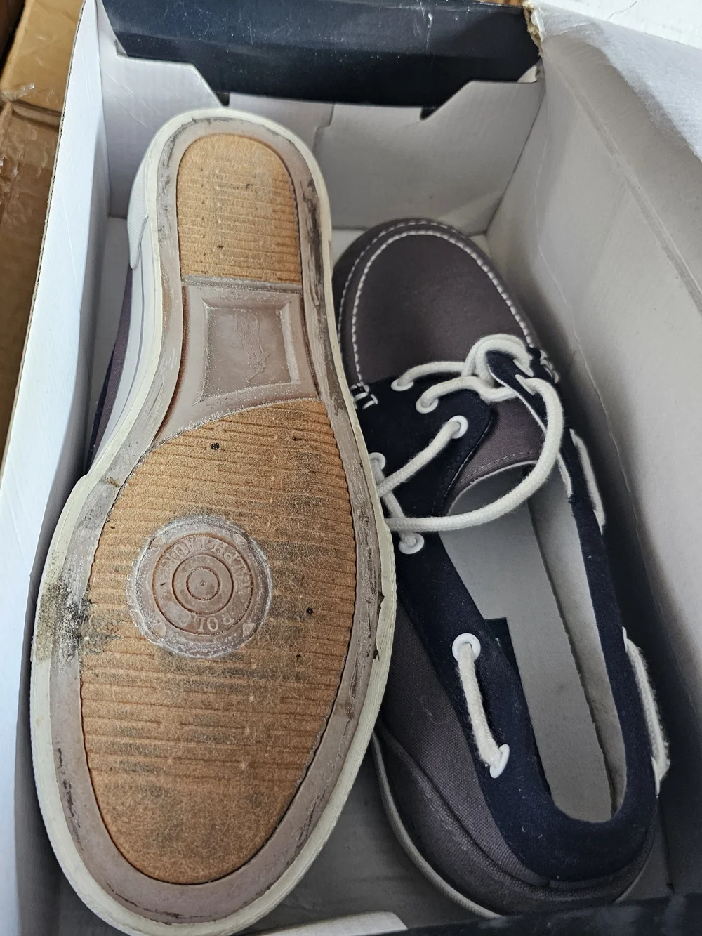 Polo by Ralph Lauren Grey and Navy Canvas Boat Shoes with White Laces
